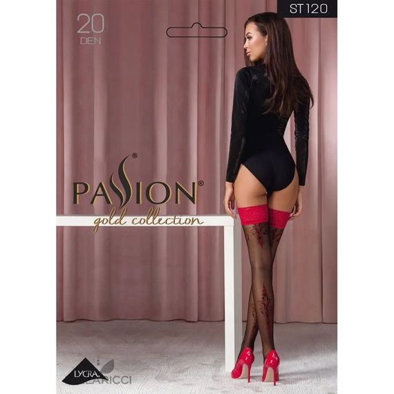 Панчохи Passion ST120 1/2 чорно-червоні, на ажурній силіконовій резинці, з вишуканим декором та люре | Зображення 4