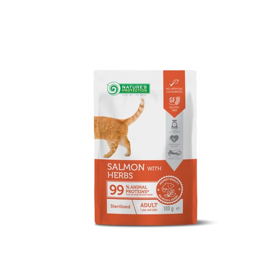 Корм Nature’s Protection Sterilised, Salmon with Herbs вологий з лососем для стерилізованих котів 100 гр