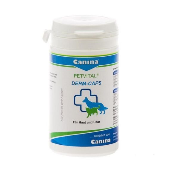 Вітаміни Canina PETVITAL Dеrm-Caps для здоров'я шкіри та вовни у кішок та собак 100 табл
