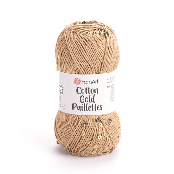 Yarnart COTTON GOLD PAILLETTES № 7105 бежевий Котон Голд Пайетка Пряжа бавовна з паєткою, нитки для в'язання