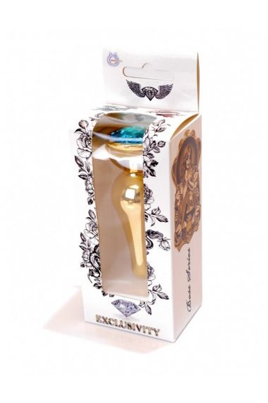 Анальна пробка із нержавіючої сталі з блакитним каменем Plug-Jewellery Gold BUTT PLUG- Light Blue | Зображення 8