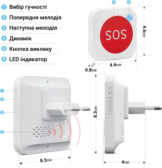 Бездротова система виклику персоналу / медсестри для літніх людей Digital Lion PAB-01-2, з 2 кнопками SOS, до 100м | Зображення 1