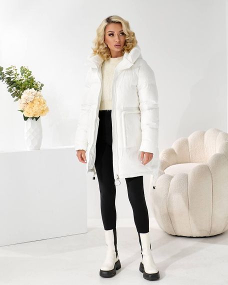 Модний теплий пуховик середньої довжини білий колір | Зображення 8