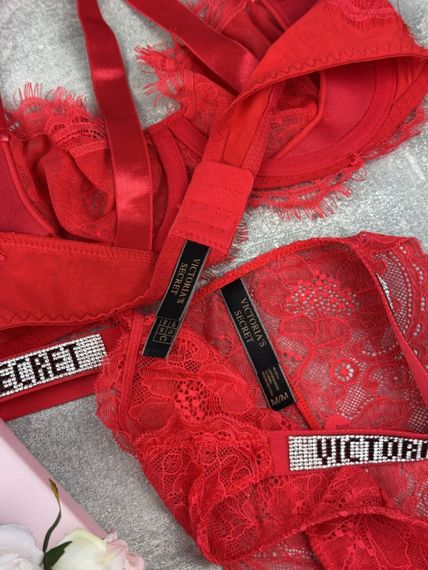 Комплект Victoria's Secret кружева без пушапа червоний kk067 | Зображення 4