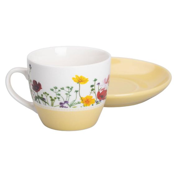Керамическая чашка с блюдцем 250 (мл) для чая и кофе Желтая | Зображення 1