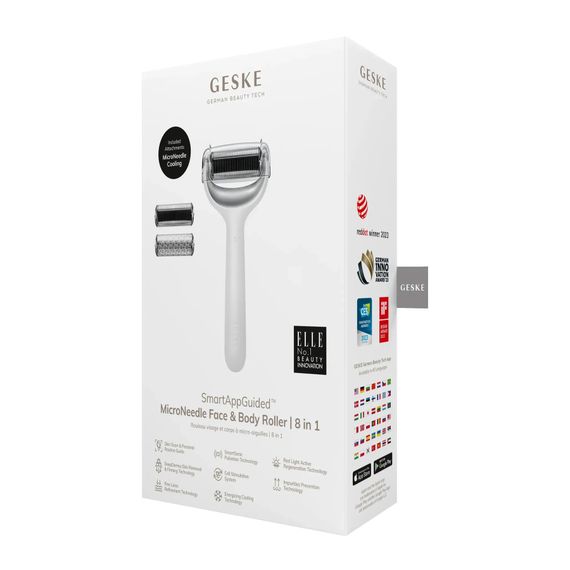 Электронный роллер для лица и тела с микроиглами GESKE MicroNeedle Face&Body Roller 8в1 gray, Белый | Зображення 7