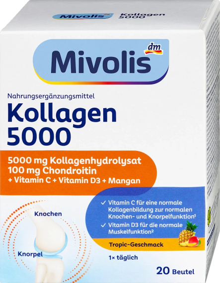 Колаген Mivolis Kollagen 5000 – зміцнення суглобів, зв’язок і сухожиль, 20 порцій, Німеччина