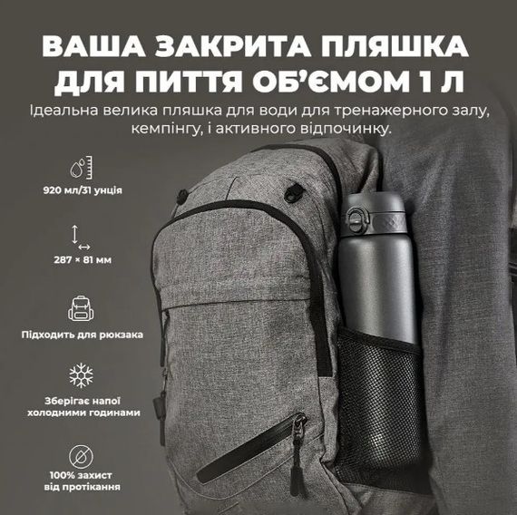 Пляшка для води металева вакуумна ION8 920 мл Vacuum Insulated Grey (I8TS1000GRY) | Зображення 2