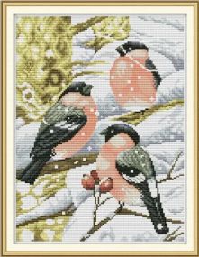 Набір для вишивання за нанесеною на канву схемою "Red-bellied bird in the snow".  AIDA 14CT printed, 28*35 см