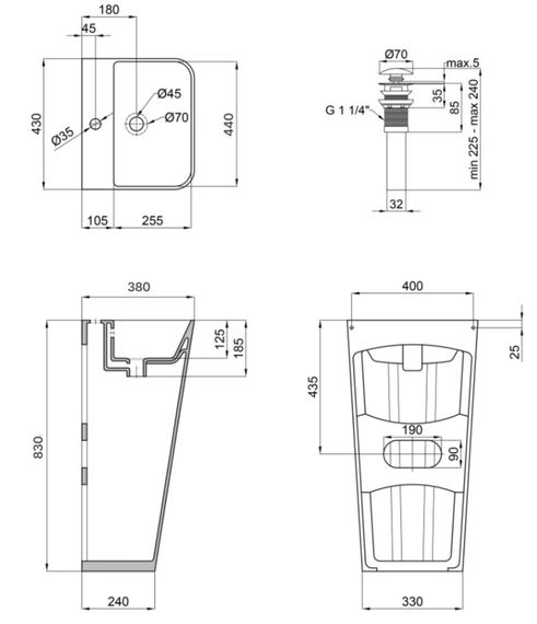 Комплект Qtap Tern: Раковина підлогова моноблок 440х380х830 мм White + Донний клапан PU02O (QT1711G302WN47320) | Зображення 1