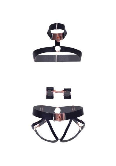 Комплект атласних ременів для бондажу Leg Avenue Satin elastic harness Set, One size, Black | Зображення 4