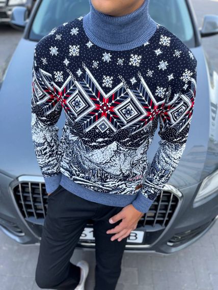 Мужской новогодний свитер с узорами PA2654 цвет голубой, размер XL | Зображення 1