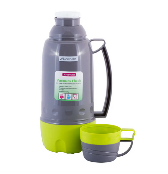 Термос Glass Pleasure 1,8л дзеркальна колба та 2 чашки Gray-Green | Зображення 1