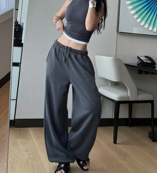 Женские широкие спортивные штаны с затяжками снизу SS675 цвет темно-серый (графит), размер onesize 42/46 | Зображення 2