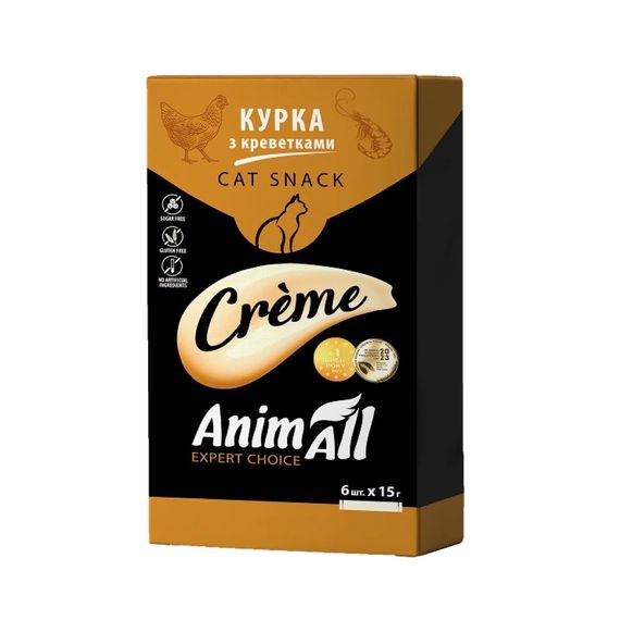 Рідкі ласощі для котів з куркою та креветками AnimAll Сreme Chicken Shrimps, 6 шт х 15 гр | Зображення 1