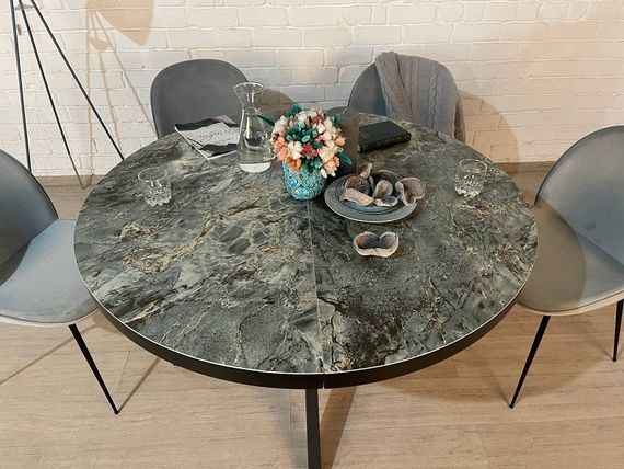 Круглый раскладной стол Kimberley (Кимберлей) серо голубая керамика 130/170х130х76 см | Зображення 1
