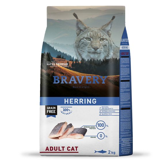 Корм Bravery Cat Adult Herring сухий з оселедцем для дорослих котів 2 кг