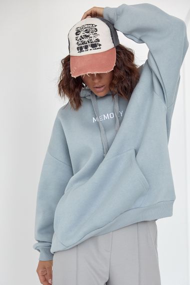 Теплое женское худи oversize с вышивкой Memory серый цвет L | Зображення 7