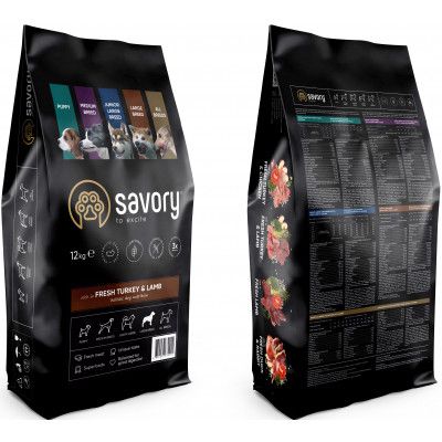 Сухой корм для собак Savory Medium Breed rich in Fresh Turkey and Lamb 12 кг (4820232630273) | Зображення 1