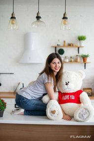 Мишка с латками плюшевый в футболке Yarokuz Me To You 100 см Молочный
