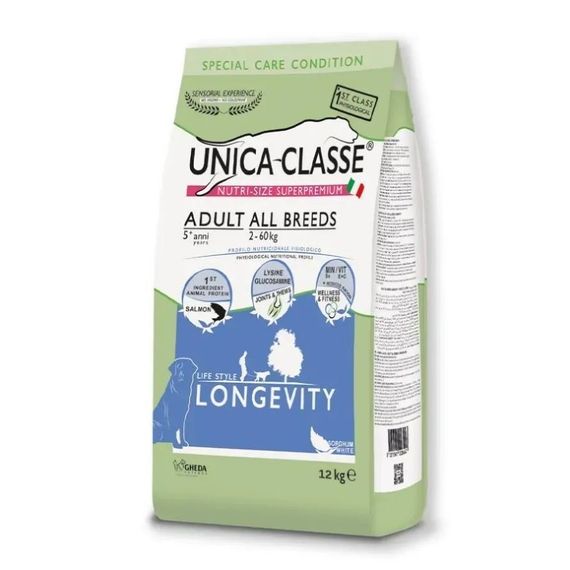 Сухий корм для собак з лососем Unica Classe Dog All Breeds Longevity Salmon, 12 кг
