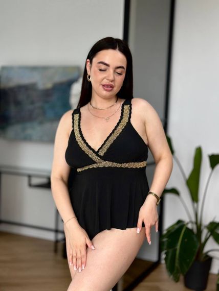 Розкішний чорний купальник танкіні для дівчат PLUS SIZE | Зображення 8