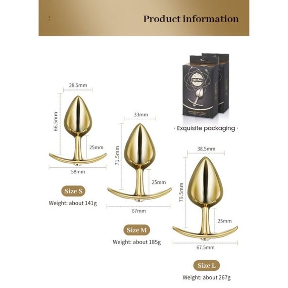 Анальна пробка Roomfun з камінчиком, золотиста, L sexstyle | Зображення 5