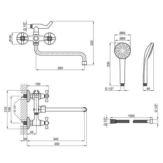 Смеситель для ванны Lidz Lamb 1401 с поворотным изливом двухвентильный (c душевым гарнитуром) LDLAM1401CRM22017 Chrome | Зображення 1