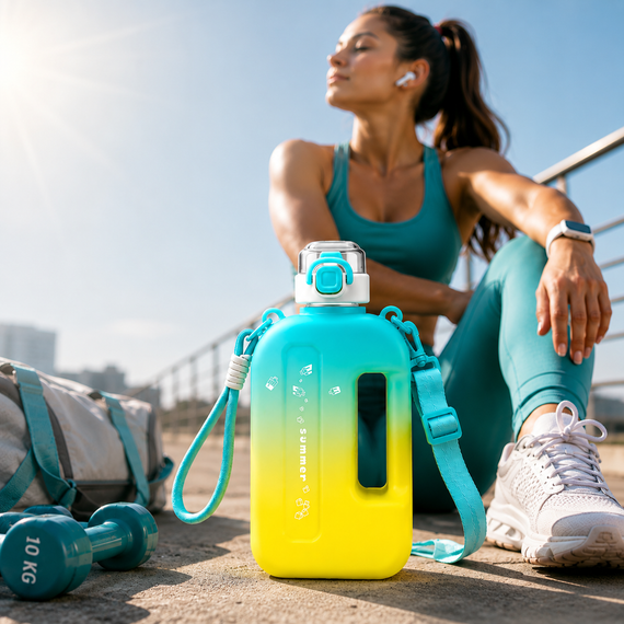 Эко-бутылка для воды 750 мл желтый градиент матовый, BPA-free с ремешком и мерной шкалой | Зображення 5
