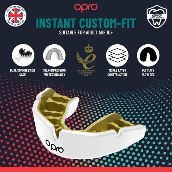 Капа OPRO Instant взрослая (возраст 11+) White/Gold (art.102520006) | Зображення 9