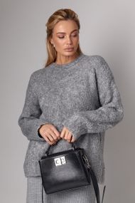 Жіночий подовжений в'язаний джемпер oversize - сірий цвет, ONE SIZE (є розміри)