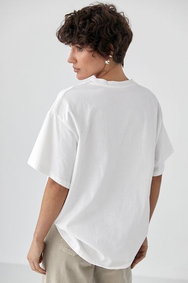 Оверсайз футболка з вишитими написами - білий цвет, ONE SIZE (є розміри) | Зображення 1