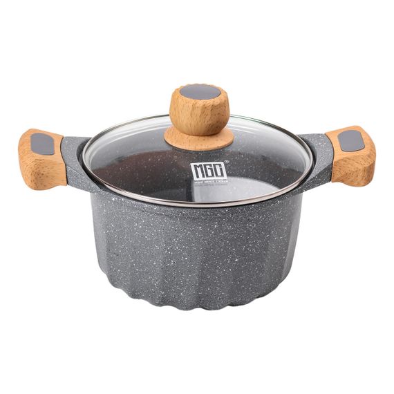 Алюминиевая кастрюля объемом 3 литра с крышкой Ø 20 см Мрамор с антипригарным покрытием MGC серый HP-4-432G