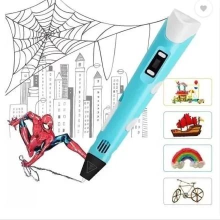 Крута 3D-Ручка З Lcd Екраном 3Dpen Повний Набір Пластик і Трафарети Блакитний | Зображення 3