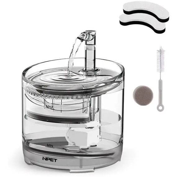 Питьевой фонтан поилка для кошек и собак NPET WF050TP 1.5L с фильтром прозрачный | Зображення 1