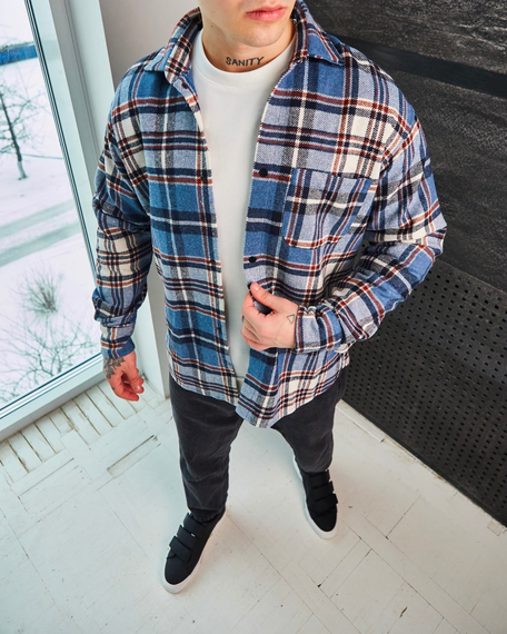 Теплая рубашка голубой S