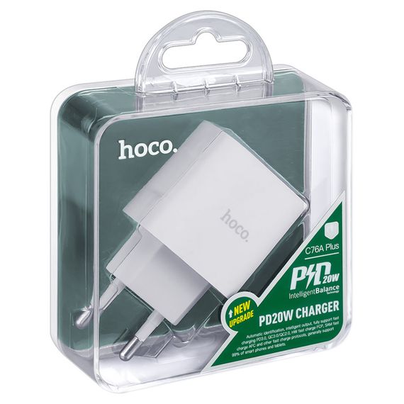 СЗУ 110-240V HOCO C76APlus, USB-C, PD20W, PPS, QC3.0, White | Зображення 1