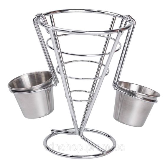 Кошик для картоплі фрі та снеків з 2 соусниками 50 мл конусний 15х15х13.5 см HP-19-7