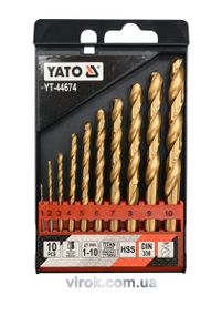 Свердла по металу титанові YATO : HSS-TiN Ø= 1-10 мм. (Набір/10 Шт.) [25/100]