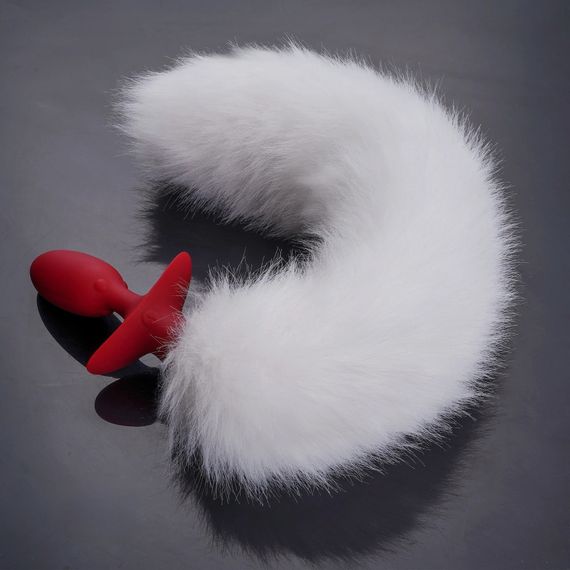 Анальна вібропробка з ротацією UPKO з натуральним лисячим хвостом і пультом, білий, 6,6 х 3 см Sex Aura