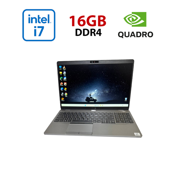 Мобільна робоча станція Dell Precision 3550 / 15,6" (1366x768) TN / Intel Core i7-10610U (4 (8) ядра по 1,8 - 4,9 ГГц) / 16 ГБ DDR4 / 256 ГБ SSD / nVidia Quadro P520, 2 ГБ GDDR5, 64-біт / WebCam б/в
