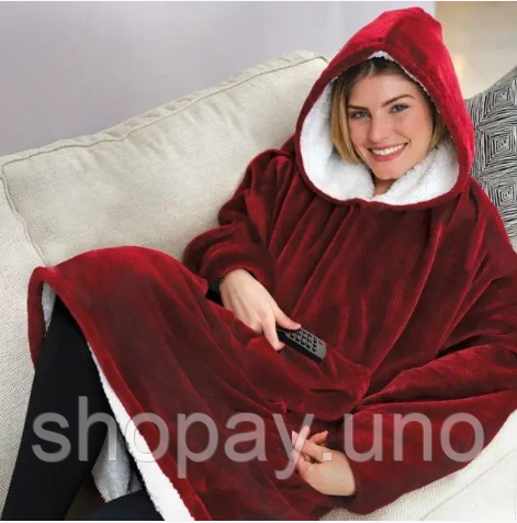 Двостороння толстовка-плед Huggle Hoodie Blanket з капюшоном ∙ Синя | Зображення 5