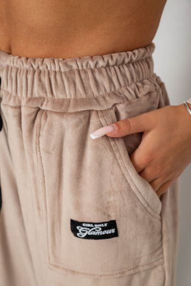 Спортивные штаны велюровые женские на флисе  -уценка, цвет бежевый, 238R58649-1-U | Зображення 4