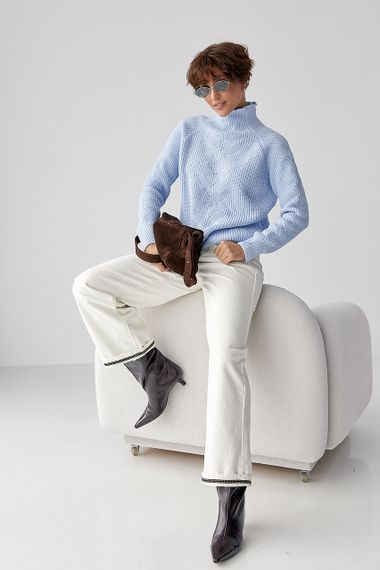 В'язаний жіночий светр із косичками - блакитний цвет, ONE SIZE (є розміри) | Зображення 2