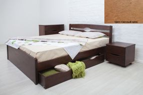 Ліжко полуторне дерев'яне Лікерія Люкс з ящиками 120х200, колір світлий горіх