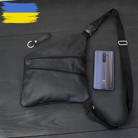 Сумка чоловіча на 3 кишенях, з натуральної шкіри, слінг нагрудний чорний, чоловіча IF-303 сумка кроссбоді