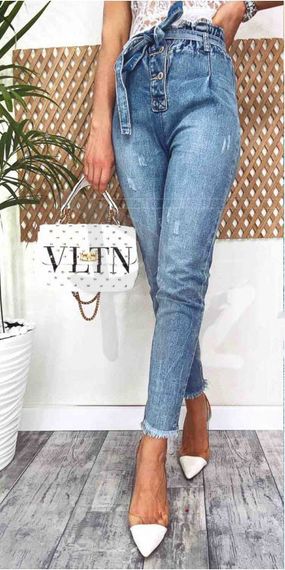 Джинси жіночі jeans мом з царапками весняний коттоновый 27, 28, 29, 30 розміри DM-3679 Блакитний