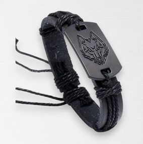 Чоловічий панк-браслет з чорною вовчою головою браслет зі штучної шкіри ручної роботи від HUANMIN