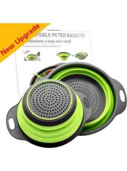 Дуршлаг силиконовый складной 2 шт в комплекте (большой + маленький) Collapsible filter baskets, зеленый | Зображення 3