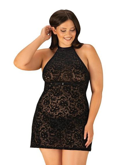 Рубашка з трусиками Obsessive Softily chemise 2XL/3XL Чорний Sex Aura